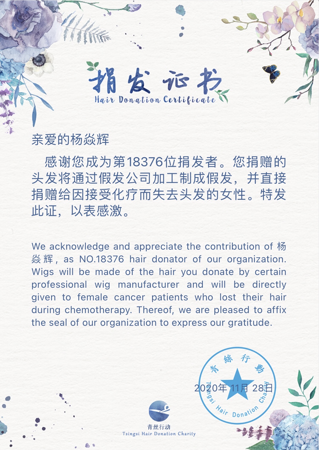 Certificate of Donation